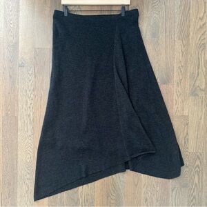 Eileen Fisher Ribbed Draped Midi Wool Silk Skirt in Charcoal Grey Size Medium